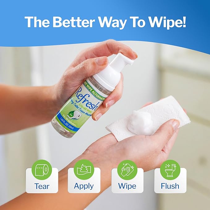 Refresh Wipes Sensitive Skin Formula -Refill Bundle Pack– Alcohol & Paraben Free with Witch Hazel and Aloe – 250ml Foam + 16oz Refill