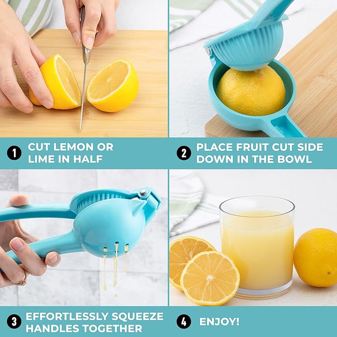 Zulay Premium Quality Metal Lemon Squeezer, Citrus Juicer, Manual Press for Extracting the Most Juice Possible - Light Blue
