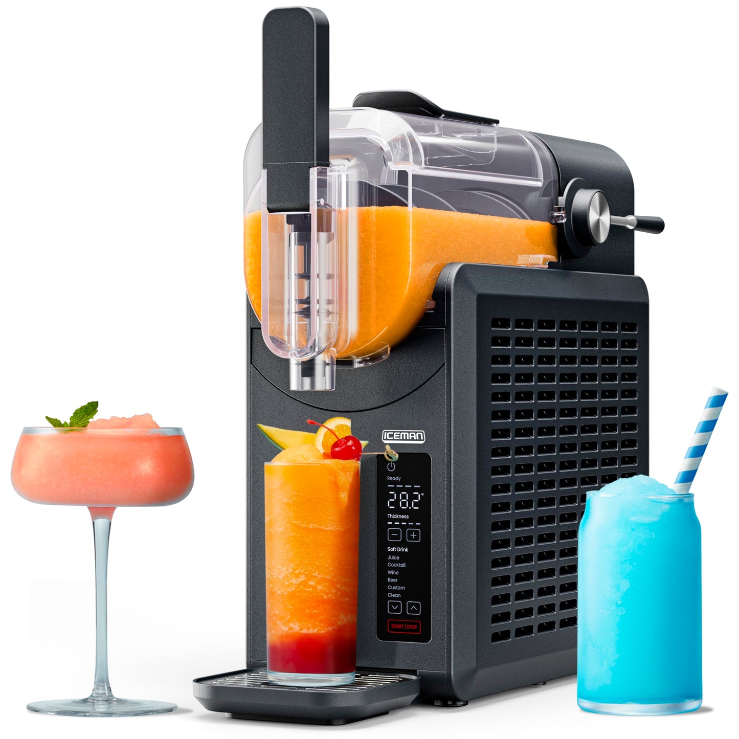 Iceman Slush-Ease Slushie Machine, Frozen Drink Maker & Slushy Machine with 5 Presets + Custom Option, Easy-Dispensing Lever for Frozen Margaritas, Frappes, and Slushies - Black (Renewed)