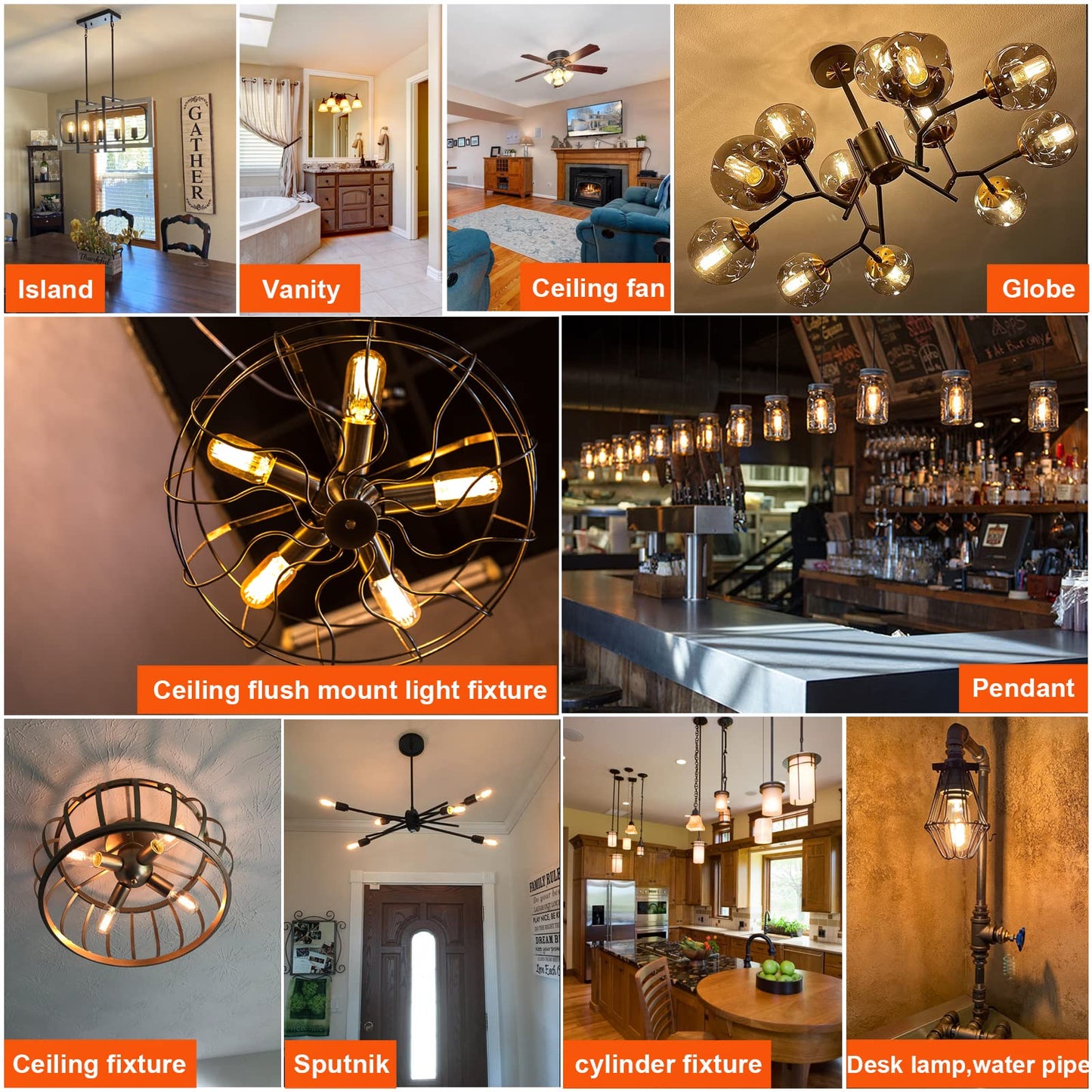 LiteHistory E26 LED Bulb 6W Equivalent e26 led Bulb 60 Watt Dimmable Warm White 2700K E26 Edison Bulb AC120V 600lm Tubular T14 T45 LED Bulb for Pendant, Sputnik,Vanity,Chandeliers Pack of 6