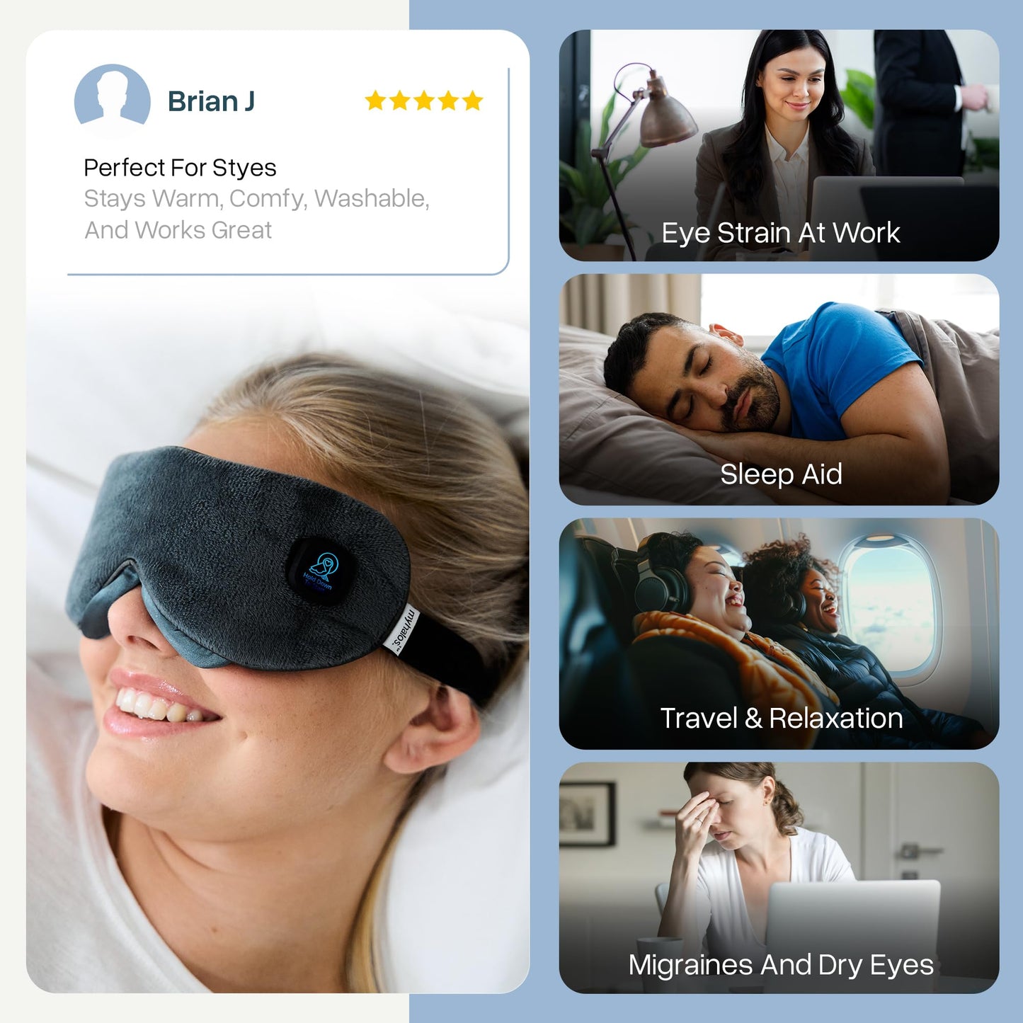 MyHalos Cordless Heated Eye Mask for Dry Eyes - Rechargeable Eye Heat Mask - Eye Warm Compress with Washable Cover - Sinus Heating Pad for Eyes, Styes & Blepharitis - MGD heated eye masks for dry eyes