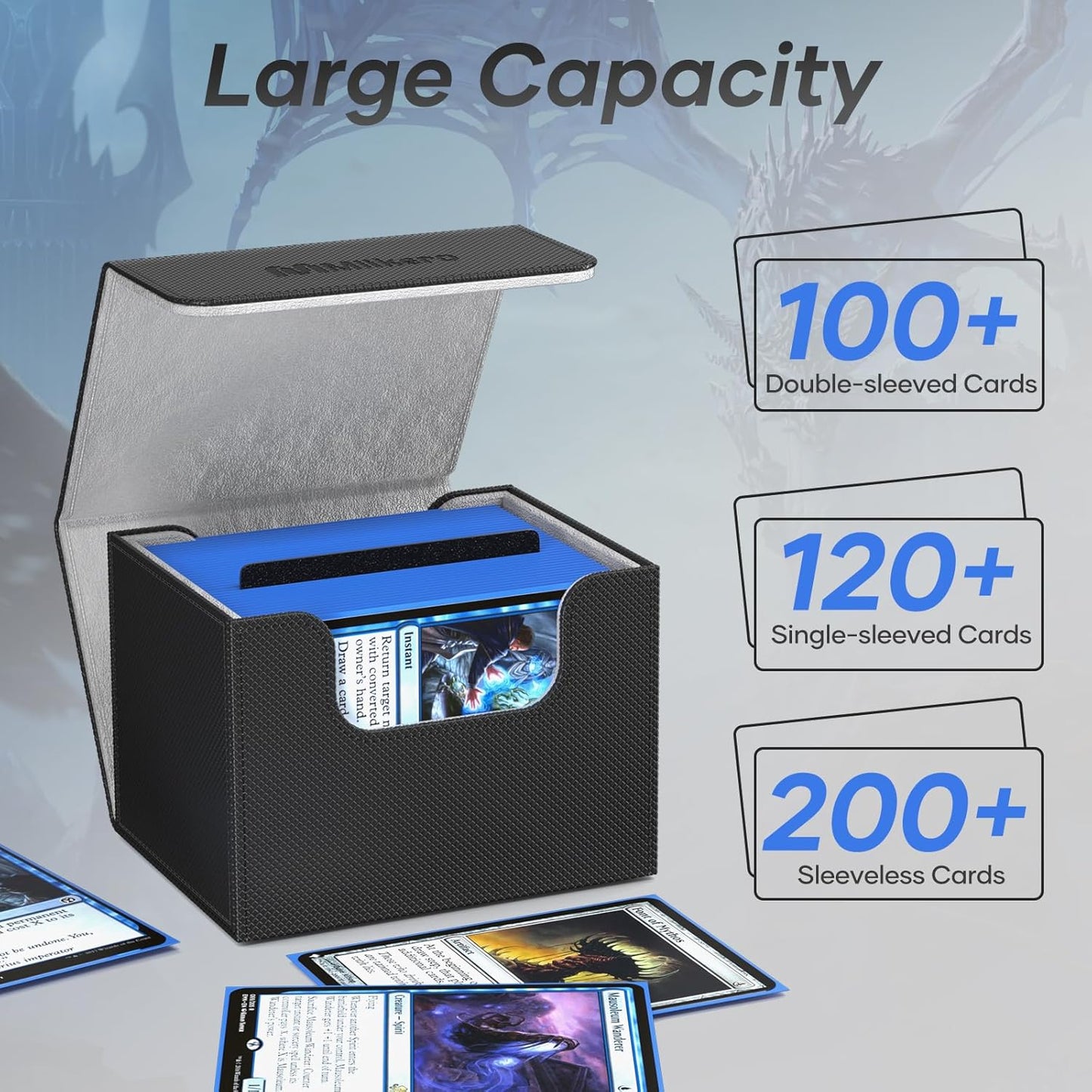 Mlikero 4 Pack Card Deck Box, Commander Deck Box Holds 400+ Double-Sleeved Cards with 4 Dividers, Leather Magnetic Closure Card Box Fit for MTG, TCG (4 Colors)