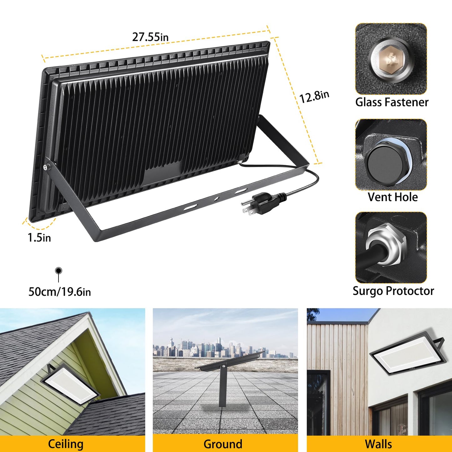 Yanycn 2 Pack 800W Led Flood Light Outdoor 3750W Equivalent Super Bright Floodlight With Plug 88500Lm 5000K Daylight White Ip66 Waterproof Commercial Lighting For Sports Fields Counts Arena Stadium