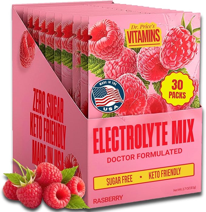 Dr. Price’s Electrolytes Hydration Powder Packets – Raspberry, 30 Packs | Sugar Free Electrolyte Drink Mix, 72+ Trace Mine...