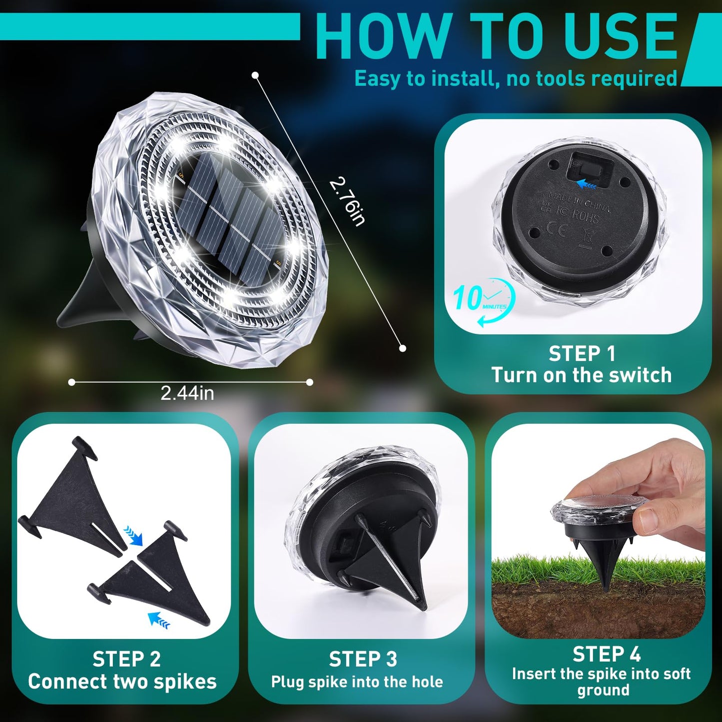 Fortulux Solar Ground Lights Solar Disc Light Outdoor Waterproof Landscape Lighting Garden Lights For Pathway  Yard  Deck  Lawn  Patio  Swimming Pool  Walkway(Cool  8Pack)