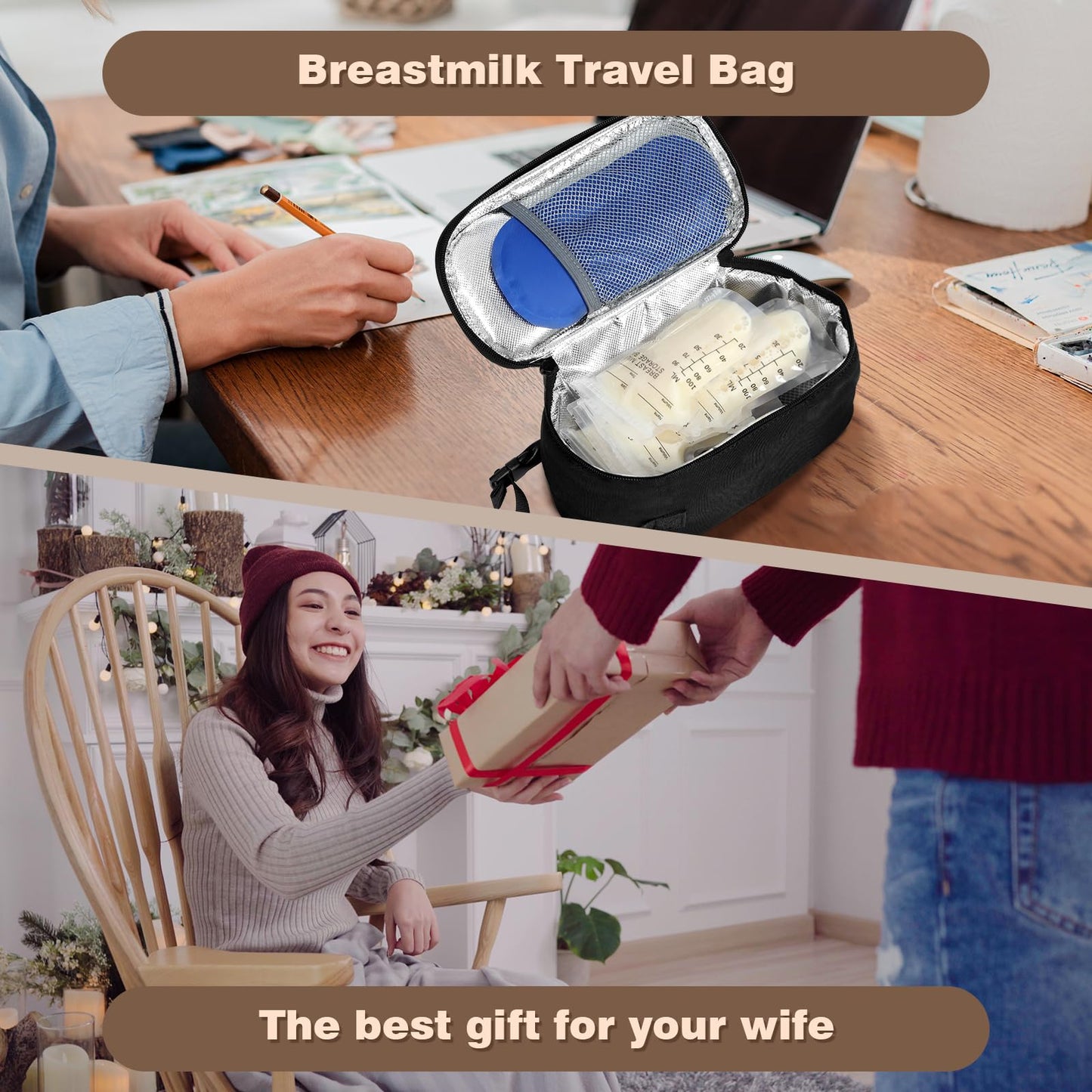 ZDJYCH Breast Milk Cooler Travel Bag,Portable Insulated Bag with 2 Ice Packs,Holds 5-7 Frozen Milk,Fits Narrow Breast Milk Storage Bags, Essential for Nursing Moms Travel/Daycare,Thickened Version