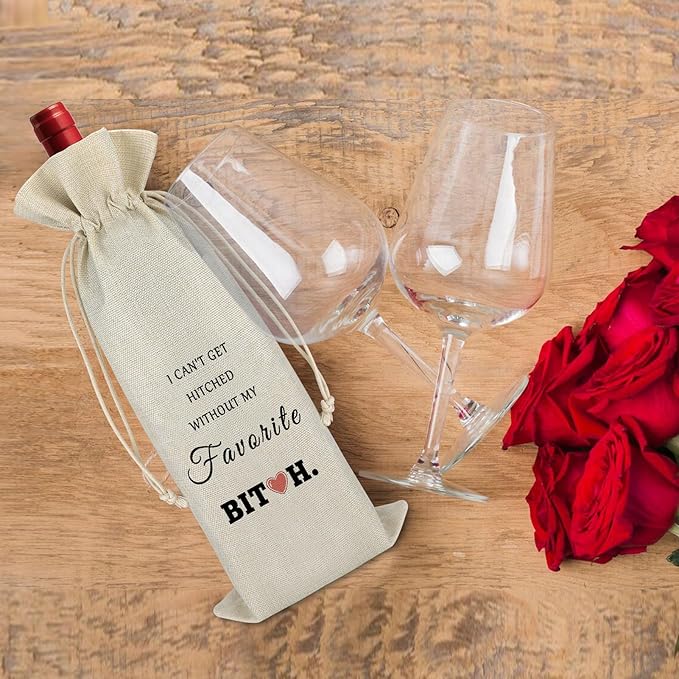 Maid of Honor Gift Wedding Gifts for Friends Wine Bags Valentine Gift Proposal Gift for Women Girlfriend Birthday Christmas Gifts for Bridesmaids Sister Reusable Burlap Wine Wrap Bags Engagement Gift