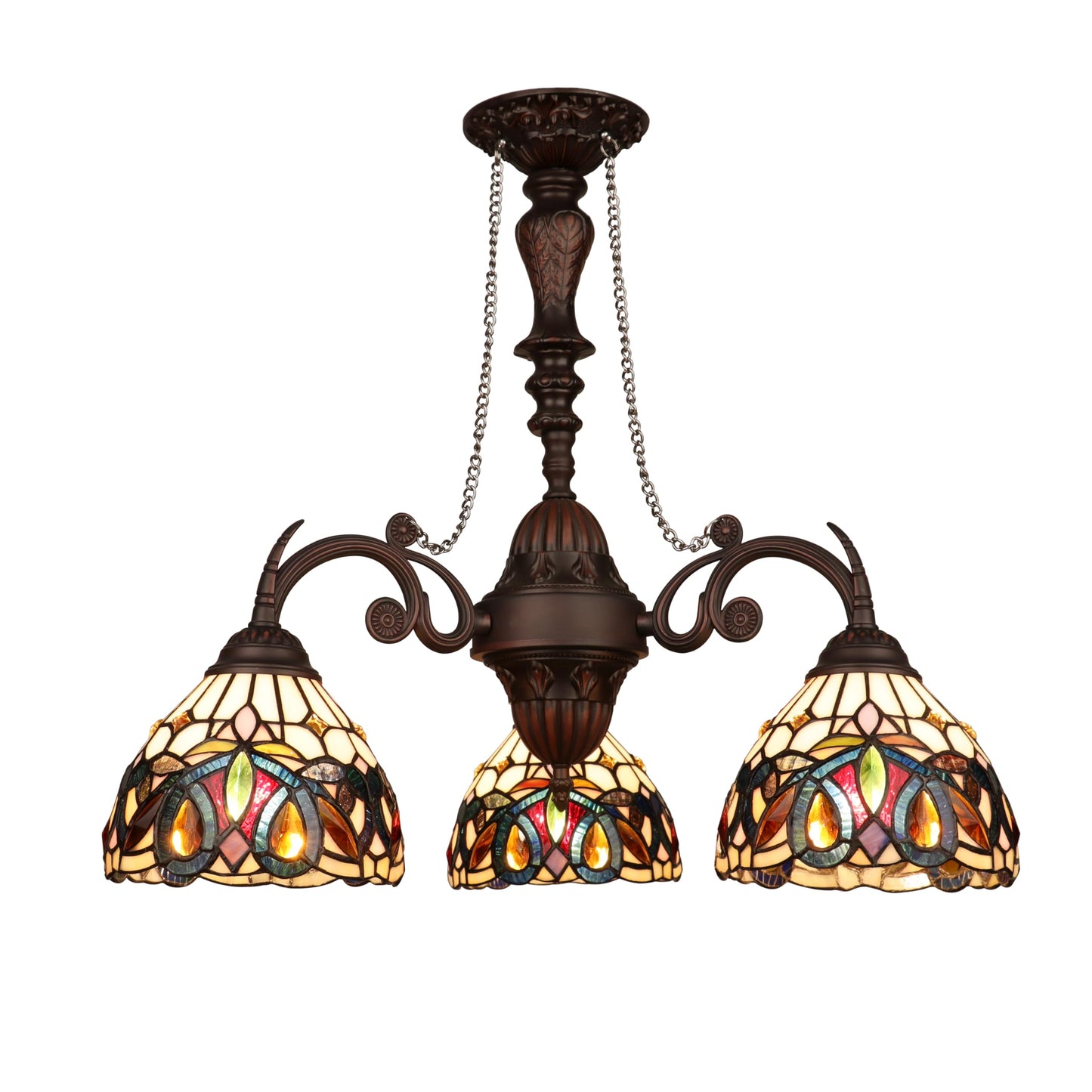 Chloe Lighting Mini Chandelier, 3-Light, Victorian Style, Dark Bronze Finish, 24in Wide, Glass, Multicolor, Model CH3T353BV24-DC3