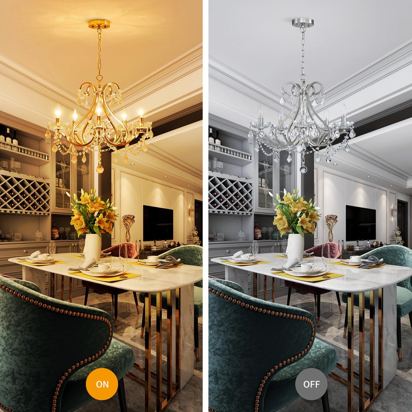 Wuzups Crystal 5-Light Candle Chandelier Pendant Flushmount Ceiling Light Modern Lighting Fixture For Bedroom Hallway Bar Kitchen Bathroom  H 20.9 X W 21.7  Brushed Nickel  E12 Base