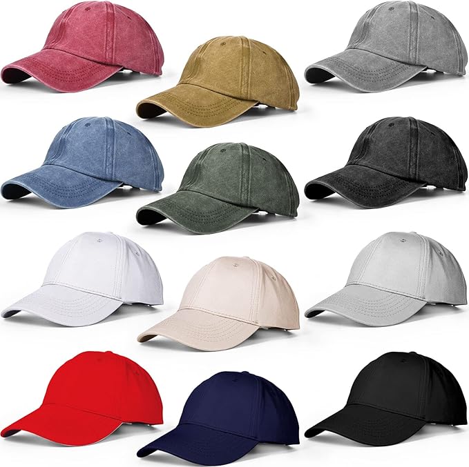 Jecery 12 Pcs Baseball Caps for Women Men Washed Baseball Hat Adjustable Cotton Sports Caps for Adults Outdoor Activities
