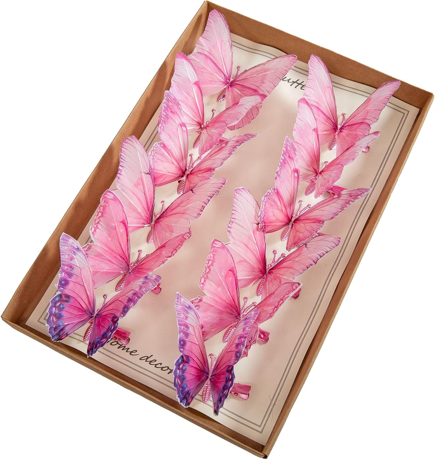 Cartanfill- Artificial Feather Simulation Butterfly Party Decoration Set, a Set of 12 Pieces with Clips, Used for Home Decoration in 12 Colors.… (T Clip)