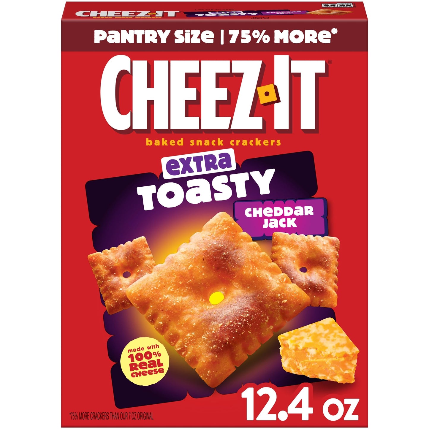 Cheez-It Cheese Crackers, Baked Snack Crackers, Kids Snacks, Extra Toasty Cheddar Jack, 12.4oz Box (1 Box)
