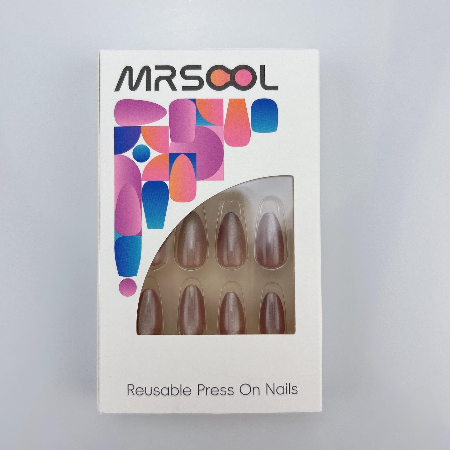MRSCOL Press on Nails-Shiny Auburn, Press on Nails Almond,Short Reusable 16 Sizes - 32 Nail Kit with Glue