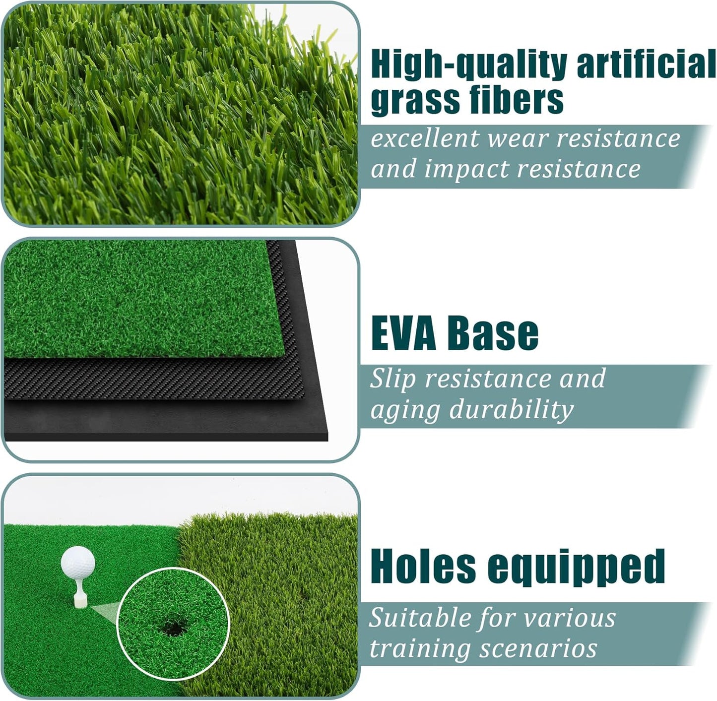 Wind Shear Golf Hitting Mat,Dual-Turf and Tri-Turf Portable & Foldable Golf Mat,Artificial Turf Golf Training Aids for Hitting,Swing & Putting-Ideal Golf Practice Mat for Indoor/Outdoor Use