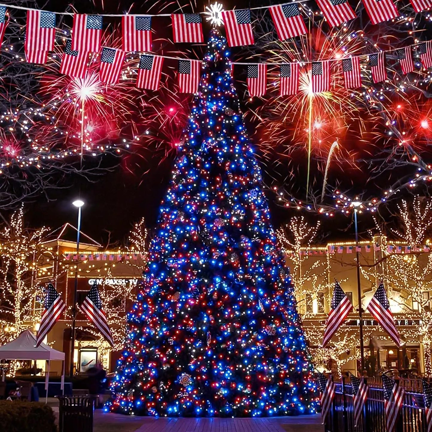 Kaq Red White & Blue Lights 115Ft 300Led 4Th Of July Decorations Outdoor/Indoor  Extendable Plug-In Twinkle Fairy Lights Waterproof With 8 Modes&Timer Independence Day Patriotic Tree Decorations