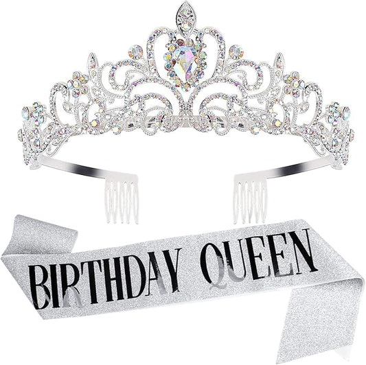 Velscrun Birthday Queen Tiaras Crown for Women, Girls Princess Crowns for Women, Queen Tiara for Mom, Silver Birth Crown H...