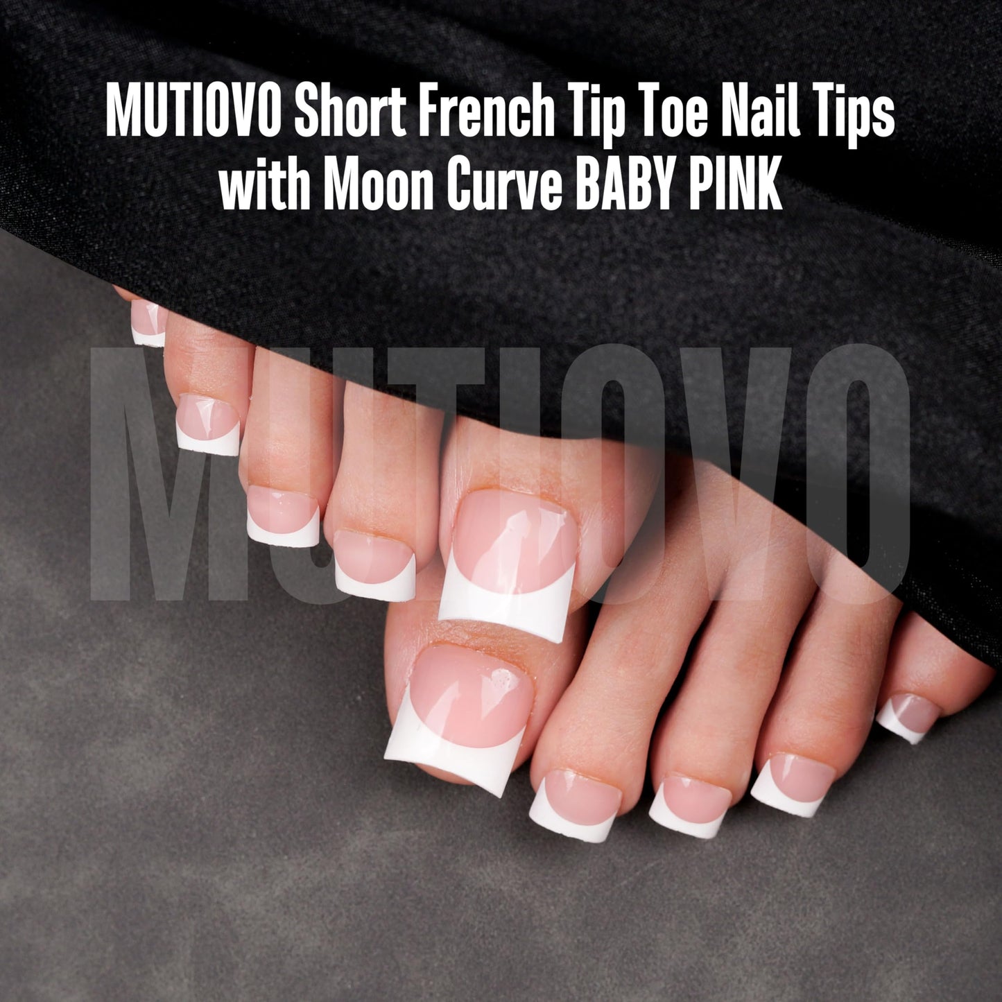 Short Toe Nail Tips White French Tip BABY PINK Press on with Moon Curve,Soft Gel False Nail Kit,Thick Sharp Square Toenail Exten