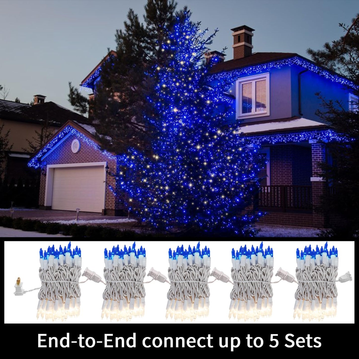 Lamphome Blue Clear Christmas String Lights  100 Ct 20Ft Incandescent Mini Fairy Lights Set  Ul Certified White Wire Lights For Indoor Outdoor Halloween Holiday Home Xmas Tree Patio D?Cor
