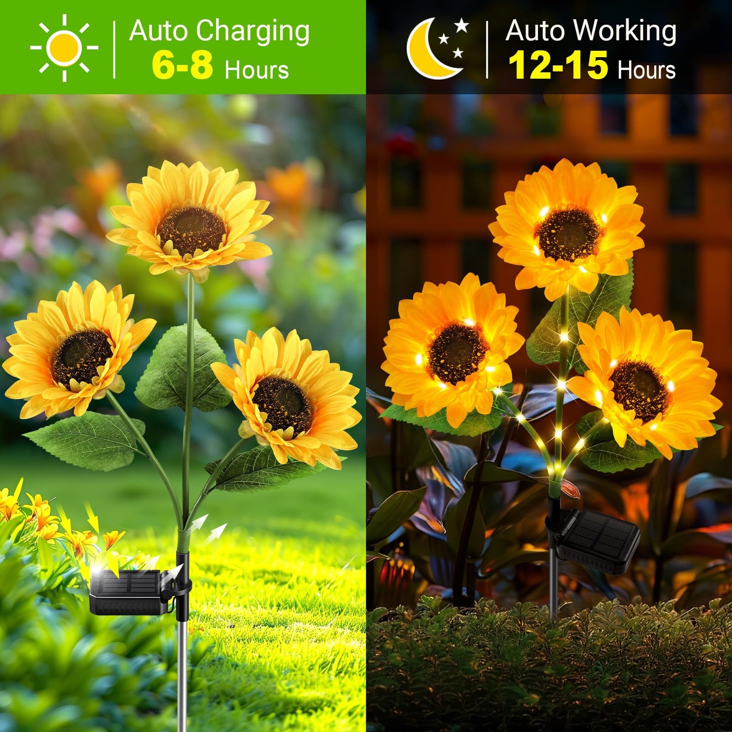 KOOPER Solar Lights Outdoor Decor - Upgraded 3 Pack Solar Garden Lights with 9 Sunflower Lights, Waterproof Solar Outdoor Lights Auto ON/Off Solar Decorative Lights for Garden, Patio, Yard