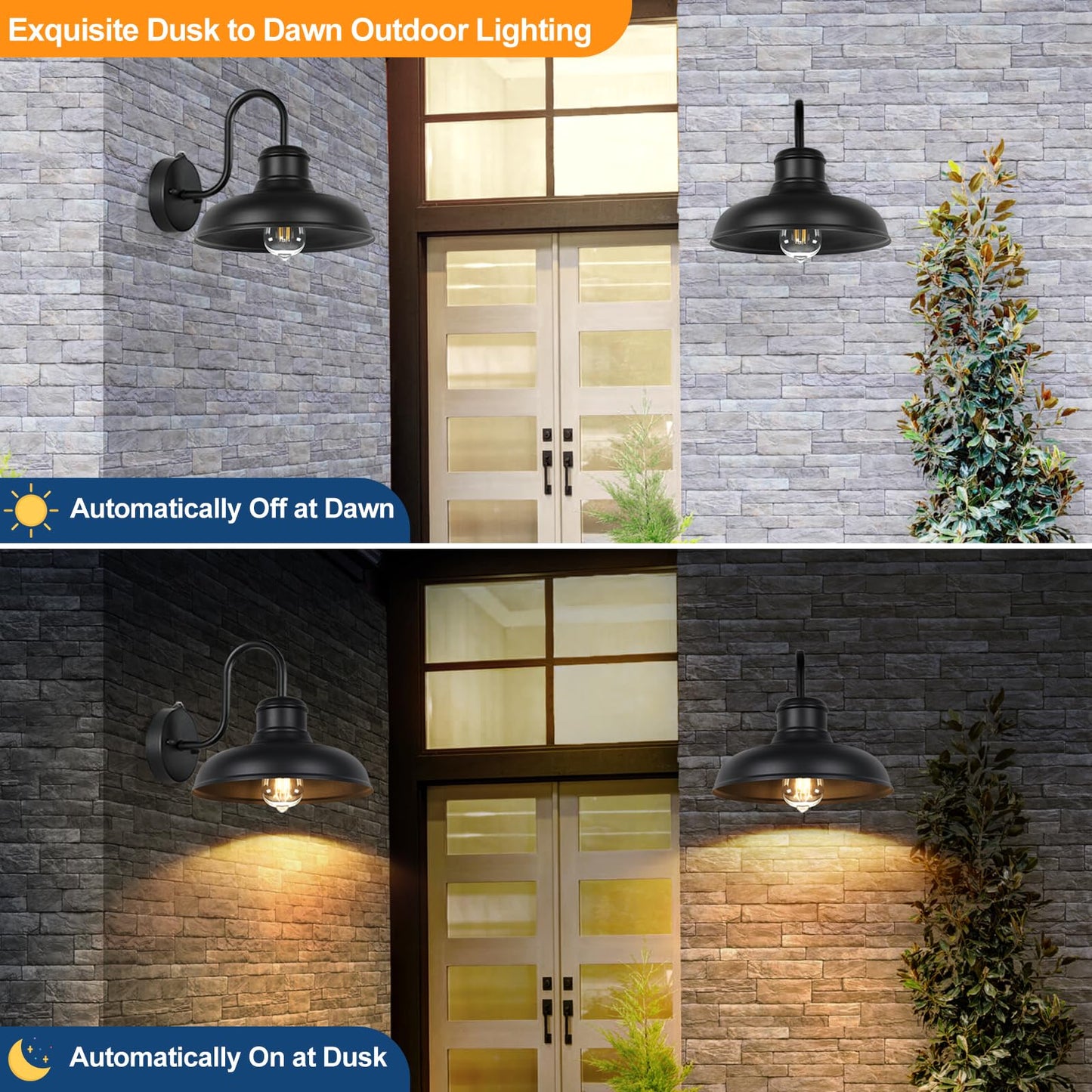 TOBUSA Outdoor Wall Lights 2-Pack, Gooseneck Barn Sconces, Waterproof, 11.5in Black, Model B11023PP
