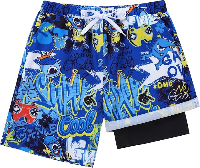 Latnnut Boys Swim Trunks with Compression Liner Quick Dry Beach Shorts Big Kids Bathing Suit Board Shorts Swimwear 5-16Y