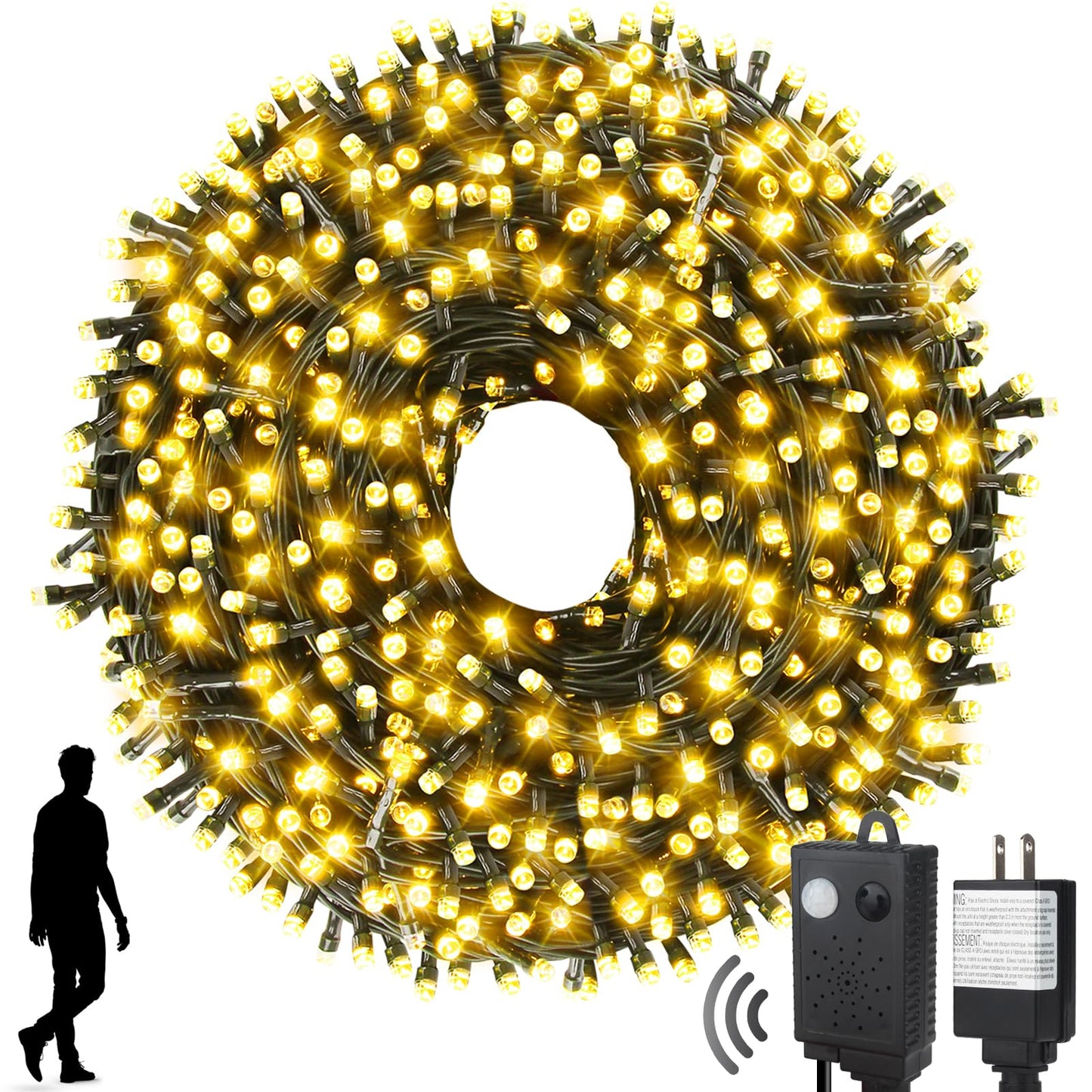 MZD8391 Motion Sensor Music Christmas Lights, 108FT, 300LED, Warm White, Indoor/Outdoor, Model QL300AE