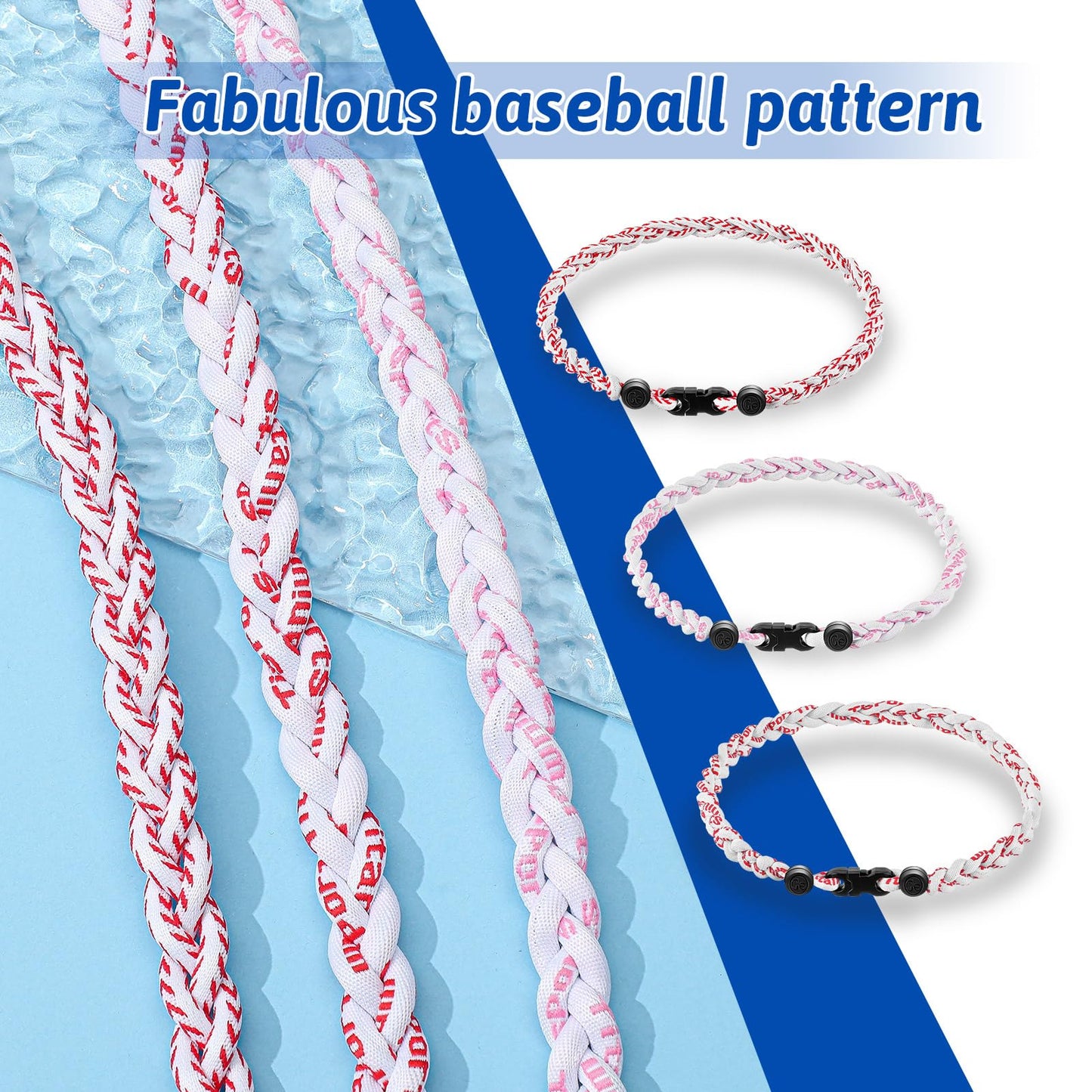 Junkin 3 Pcs Baseball Necklaces Three Braided Rope Titanium Necklace for Team Gifts Boys Men Player Softball Fans Sports (Red an