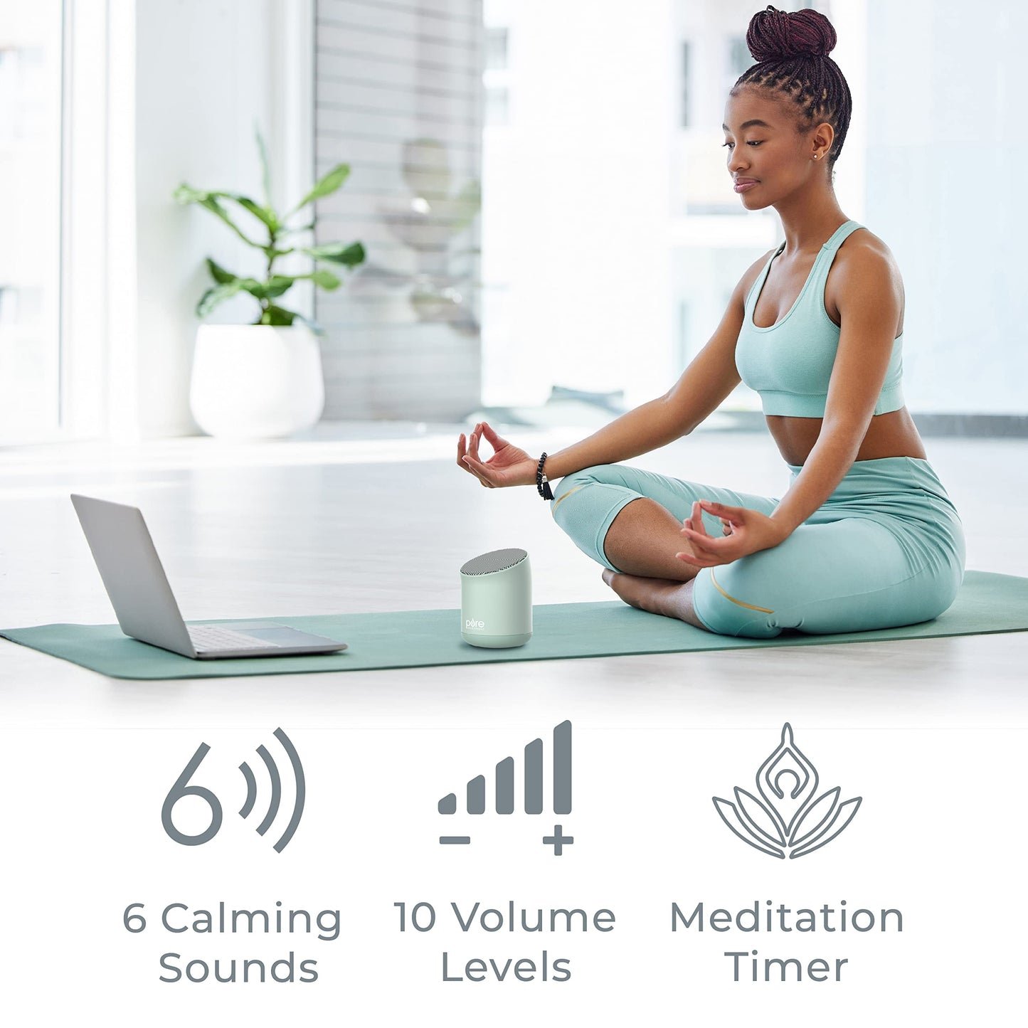 Pure Enrichment Wave Mini Zen Soothing Sound Machine - Portable Sound Machine for Yoga Studios, Travel & Sleep - 6 Relaxing Sounds, Optional Timer & Rechargeable Lithium Battery (Tranquil Green)