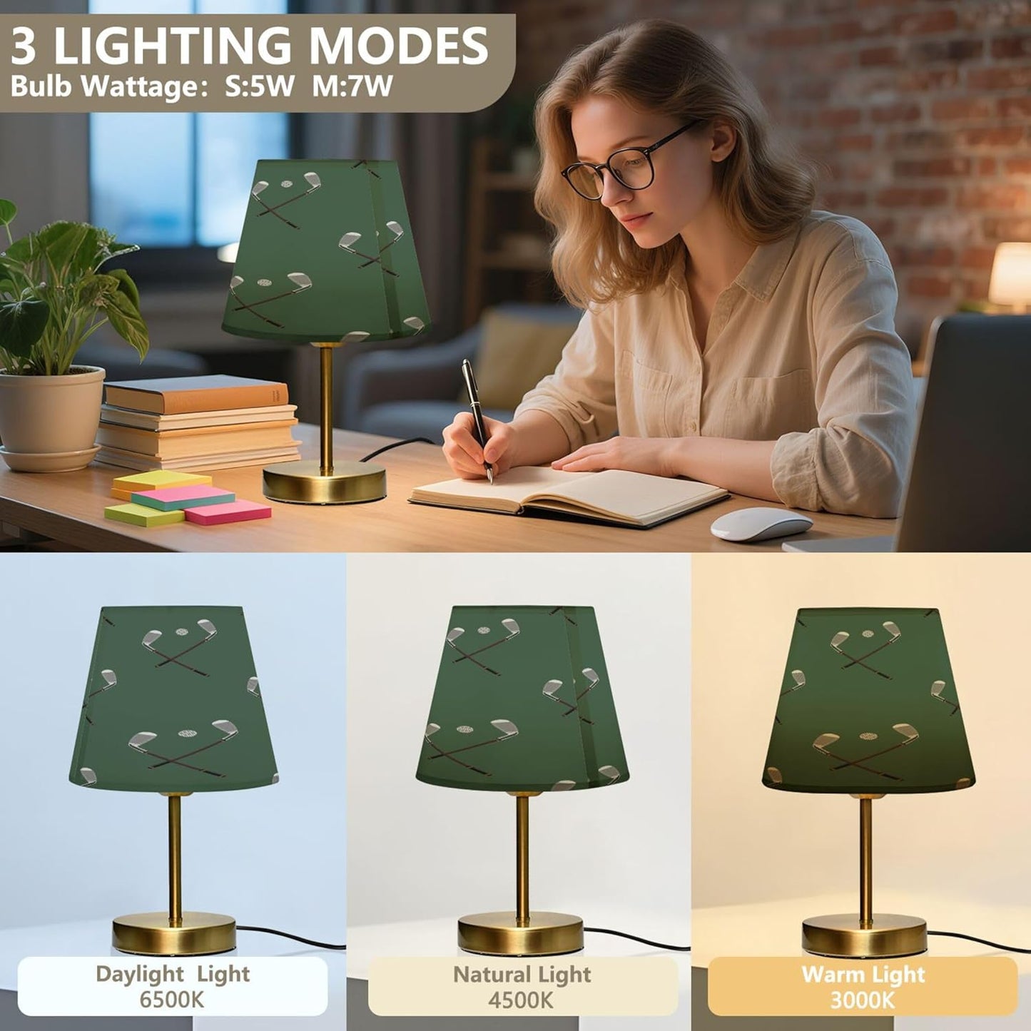 Sport Golf Club Ball Dimmable Table Lamp Night Light Bedroom Lamps for Nightstand Living Room Dorm Home Office Desk, LED Bulb Included, S