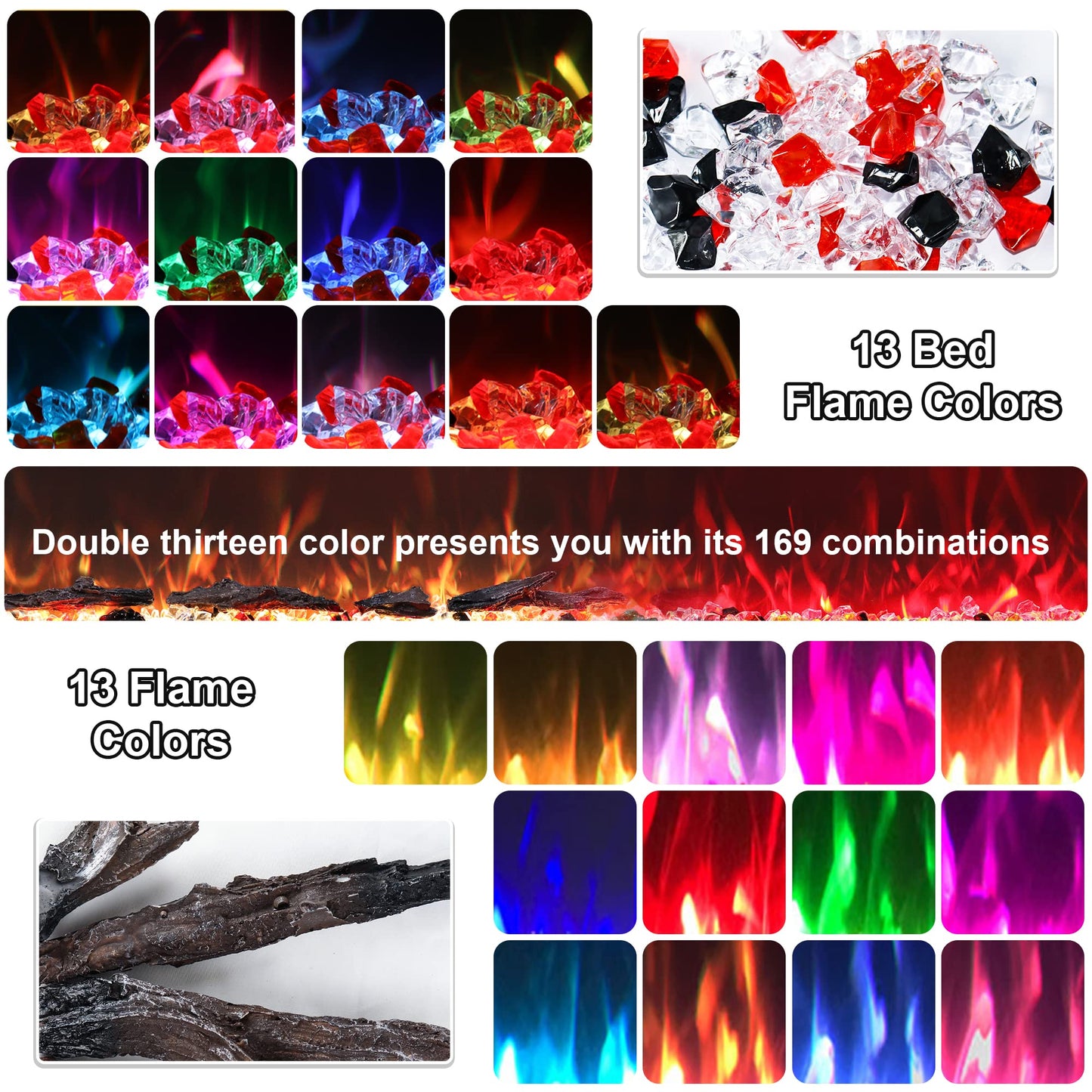 Rodalflame 36 Inches Electric Fireplace Inserts, Recessed And Wall Mounted Fireplace Heater For Indoor Use With Remote Control,