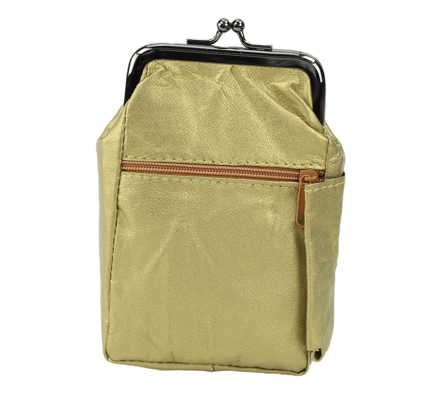 Leather Impressions Leather Case with Twist Clasp, Small Zipper Wallet for Essentials Like Card, Cash or Keys, Pocket Wallets for Women & Men Metallic Gold 5"x3"
