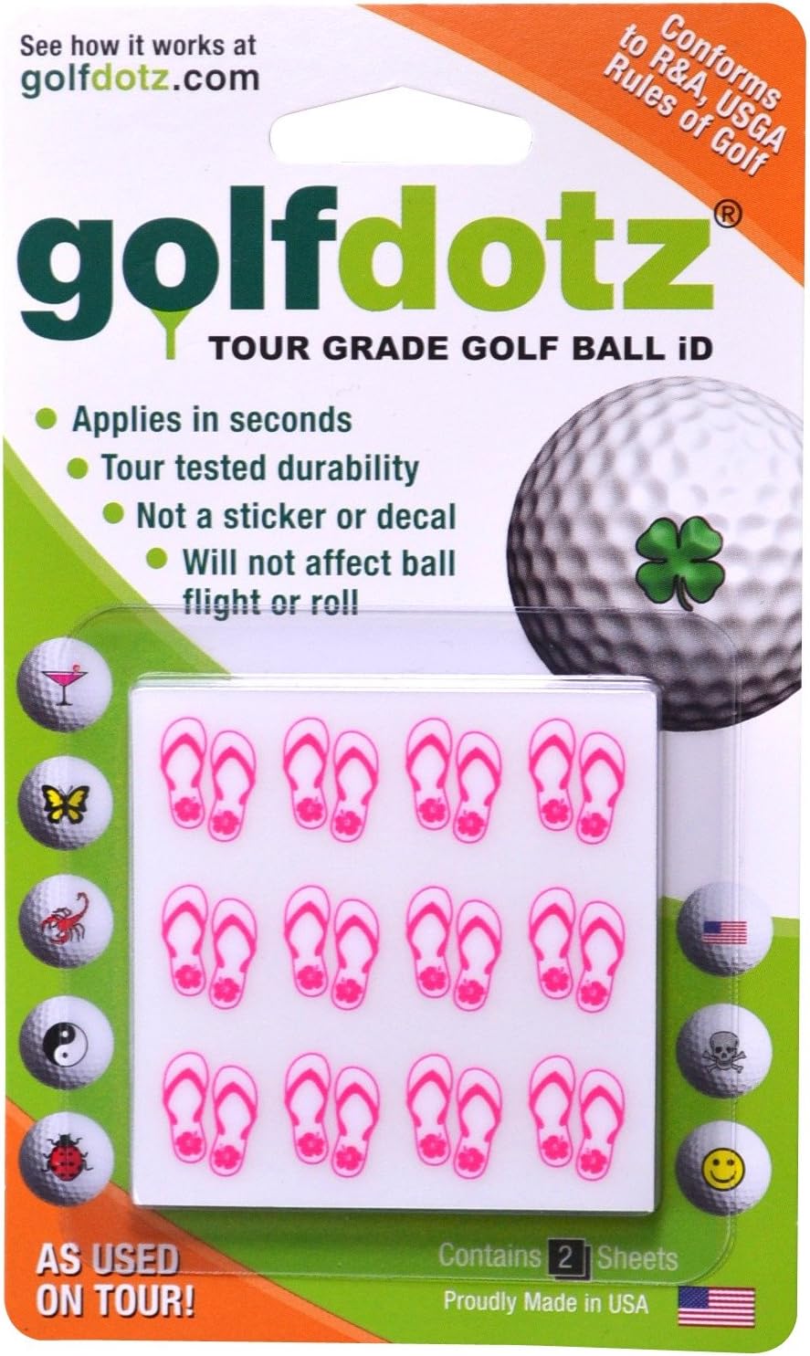 Golfdotz - USGA Rule Conforming Golf Ball Markers, Golf Ball Stickers for Marking Balls, No More Smearing from Stamps, Gifts for Golfers, Dads, and Retirees, (Tropical Collection; 18-32 Count)