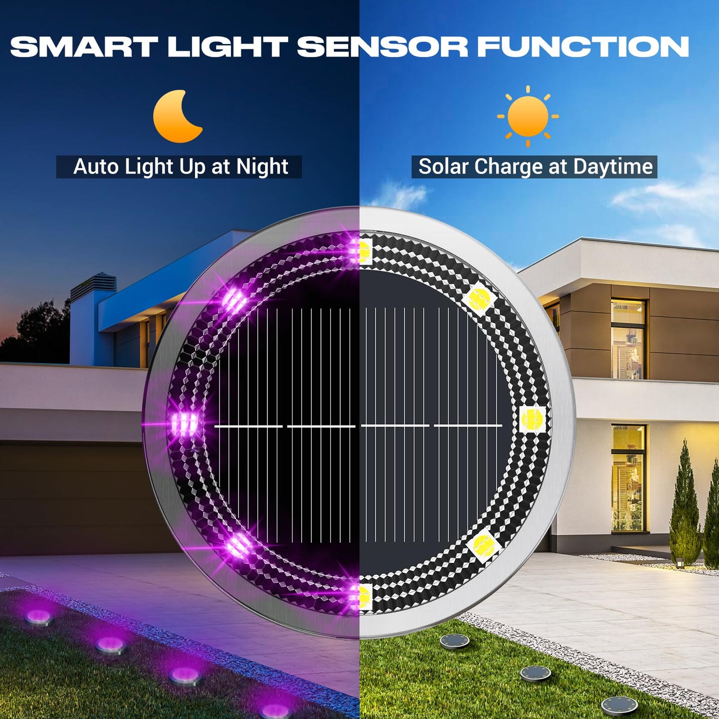 Peasur Solar Ground Lights Outdoor  8 Pack Flat Solar Powered Disc Lights  Ip68 Waterproof  Anti-Rust  Landscape Lighting For Pathway Garden Yard Lawn Walkway Landscape Driveway  Purple