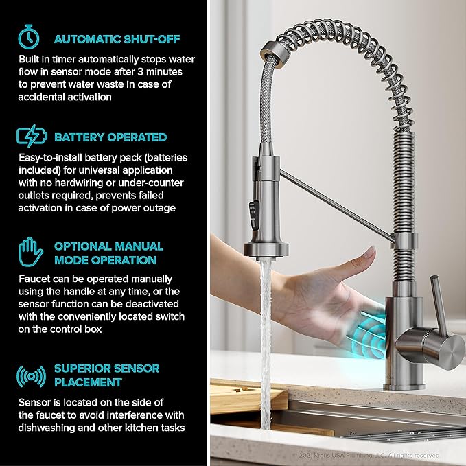Kraus KSF-1610SFS Bolden Touchless Sensor Commercial Pull-Down Single Handle 18-Inch Kitchen Faucet, Spot Free Stainless Steel