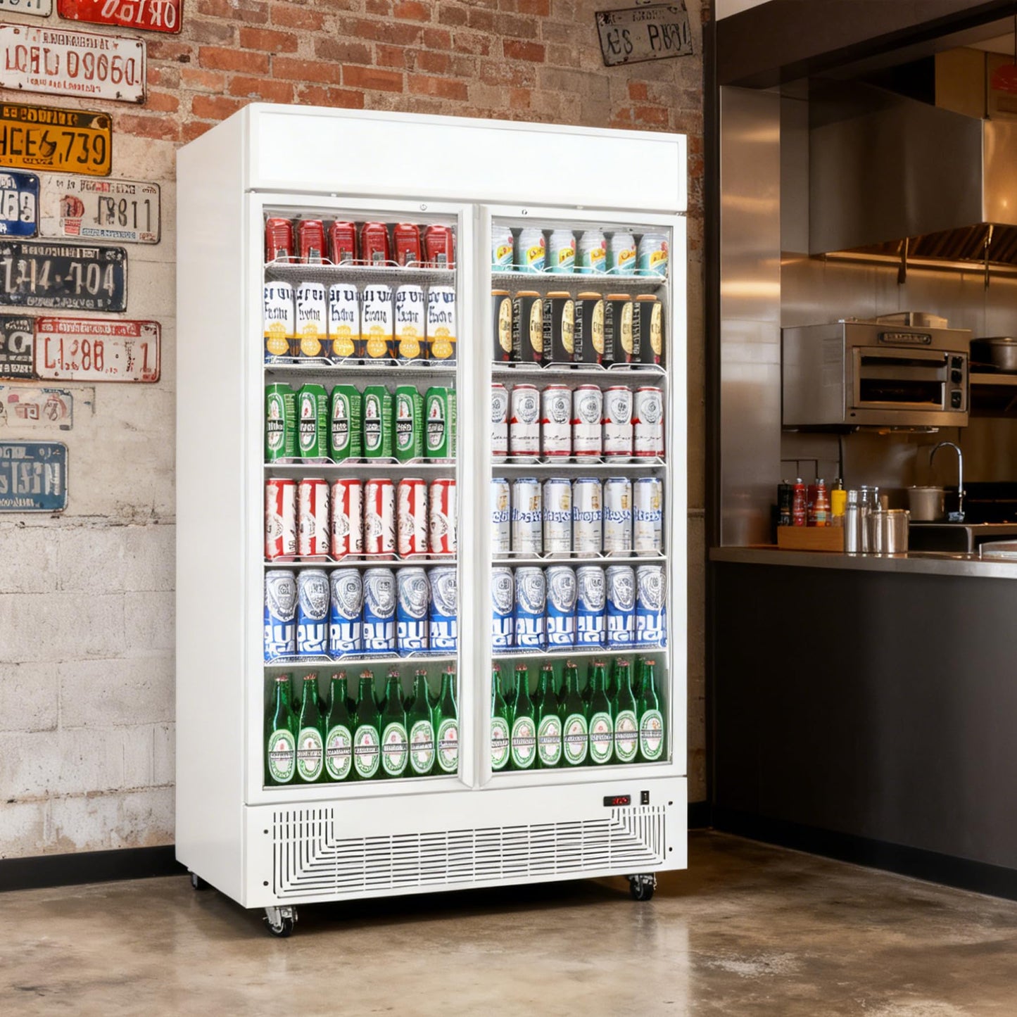 BINGERMA Commercial Merchandiser Display Refrigerator with 2 Glass Doors 30 Cu.ft Beverage Back Bar Cooler Black Drink Fridge for Convenience Stores, Supermarkets,Bars,Offices White