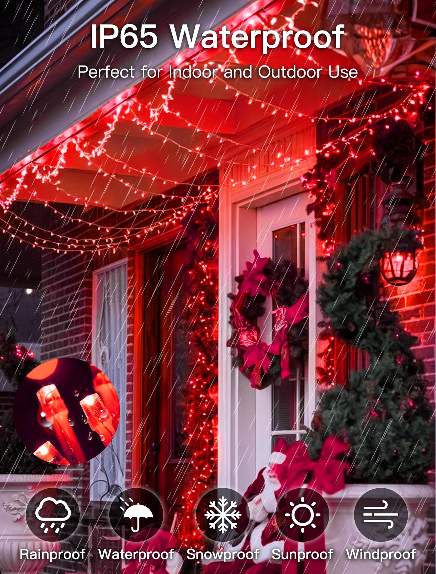 Mygoto 33Ft 100 Leds String Lights Waterproof Fairy Lights 8 Modes With Memory 30V Ul Certified Power Supply For Home  Garden  Wedding  Party  Christmas Decoration Indoor Outdoor (Red)