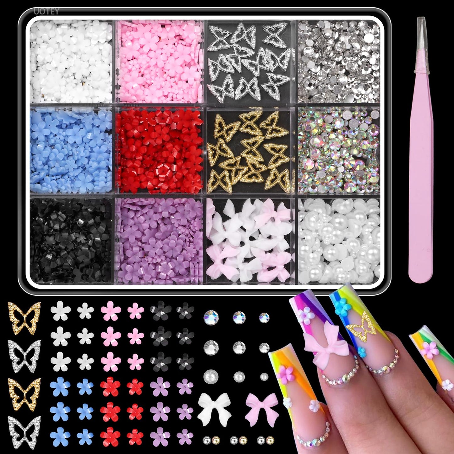 3D Flower Nail Charms and Gems, Color Tiny Flowers Nail Charms Metal Butterfly Nail Art Charms, Colorful Blossom Flowers Nail Ch