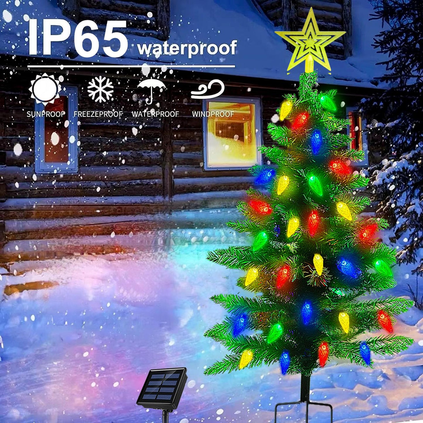 Ohwewant 2-Pack Solar Christmas Tree Lights, 3.6Ft, 100 Led, 8 Modes, Waterproof, Green Tree Decorations For Yard And Porch