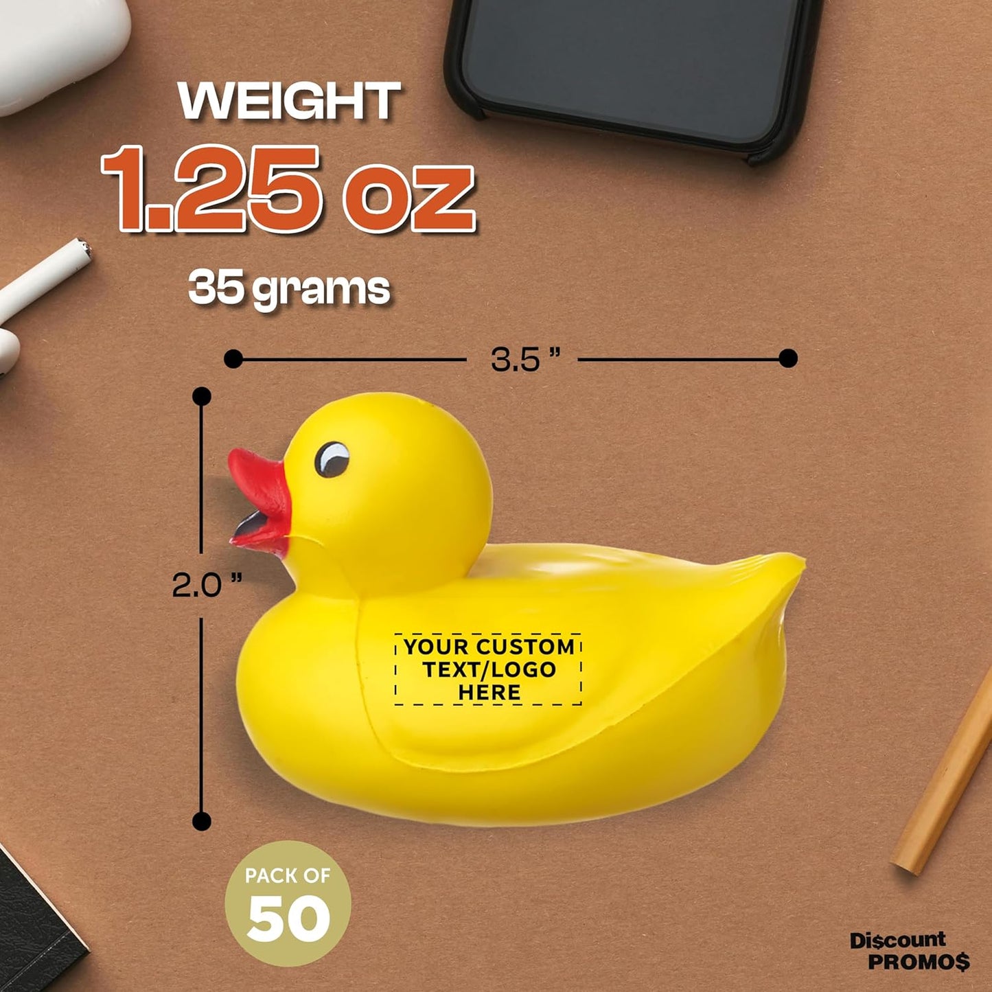 DISCOUNT PROMOS Custom Rubber Ducky Squeeze Balls Set of 50, Personalized Bulk Pack - Perfect for Promotional Giveaways - Yellow