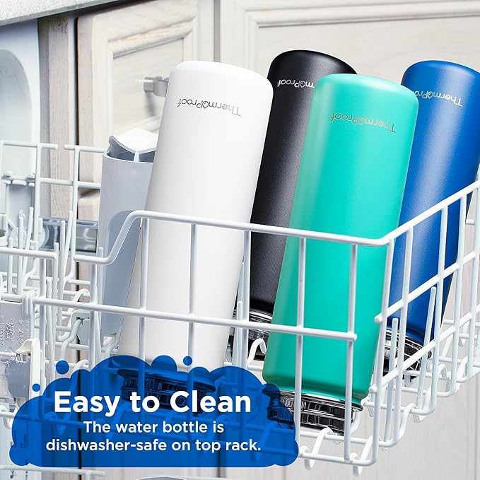 ThermoProof Hot & Cold Insulated Stainless Steel Water Bottle, Durable Leak Proof Gym Bottles for Men, Women & Kids, Double Walled Vacuum Bottles - 2 Lids (Mint, 22oz)