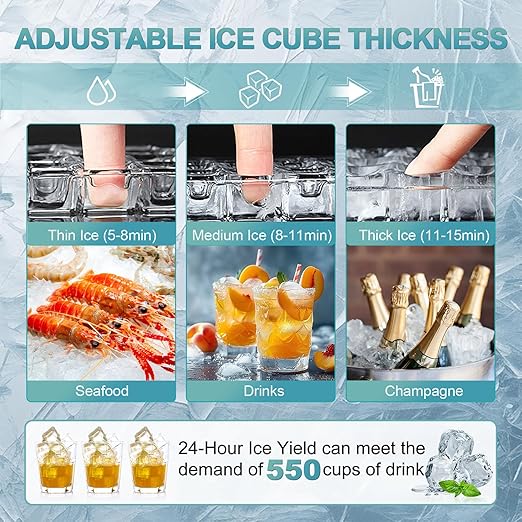 Commercial Ice Maker 260Lbs/24H, Ice Machine 72pcs Ice Cubes, Undercounter Ice Maker Machine with Water Line and Filter, 35 Lbs Storage Ice Bin, Stainless Steel Ice Maker for Home,Shop,Bar