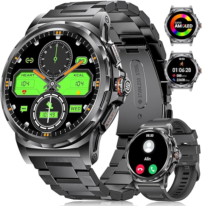 Military Smart Watch for Men(Answer/Dial Calls),1.46'' AMOLED Touchscreen/5ATM Waterproof/120+ Sports Modes Fitness Watch ...
