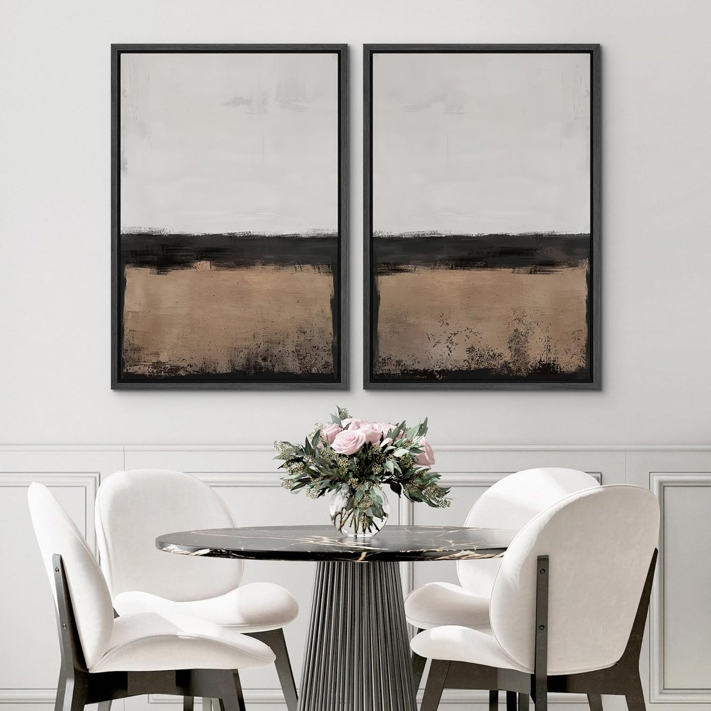 SIGNWIN Framed Canvas Print Wall Art Abstract Landscape Neutral Tones with Horizon Line Illustrations Modern Art Decorative Contemporary for Living Room, Bedroom, Office - 24"x36"x2 Black