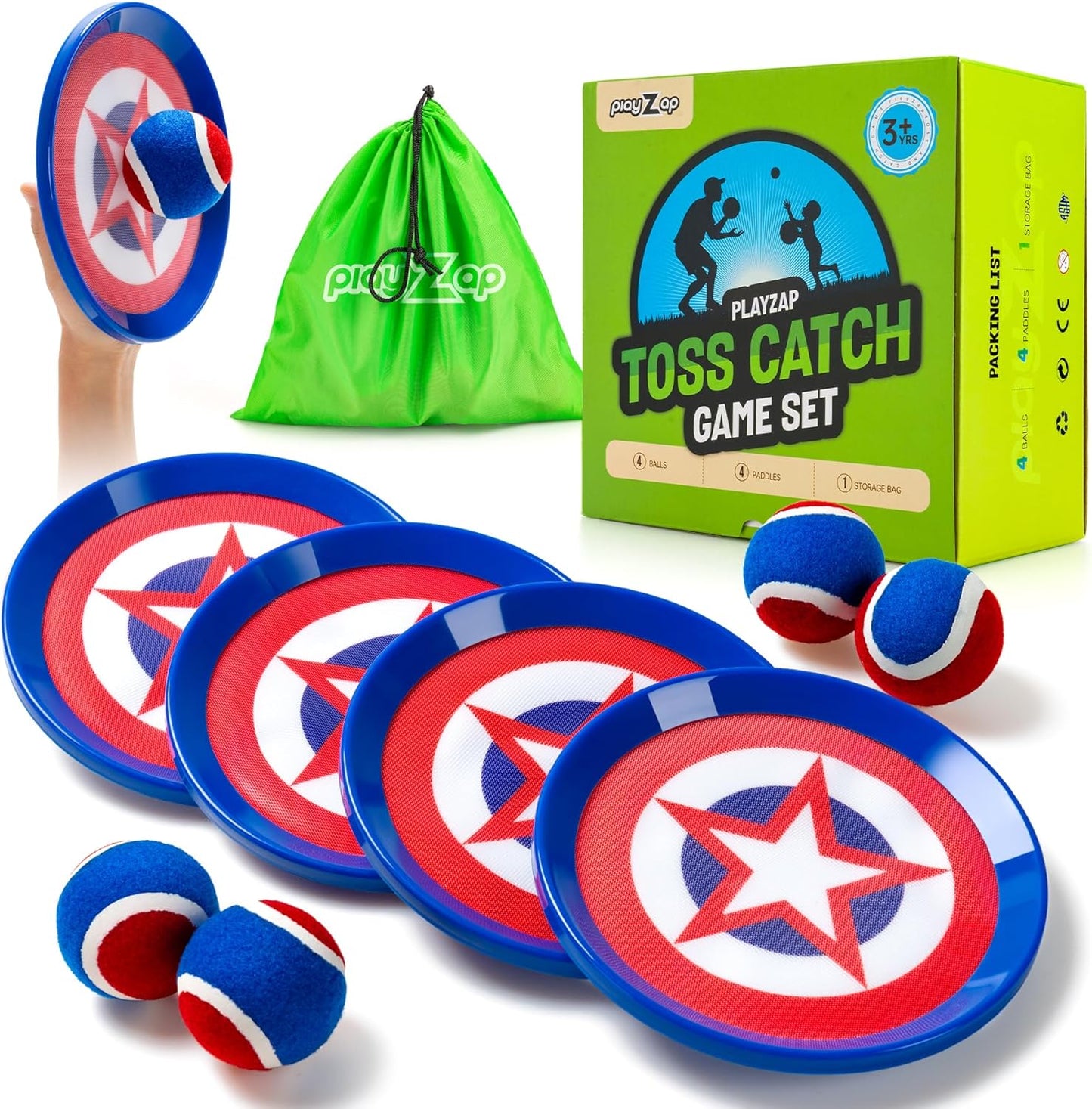 PlayZap Toss and Catch Ball Set Upgraded Stocking Stuffers for Toddlers Kids Teens Boys Girls - Baseball Toys Sturdy PVC for Beach Pool Yard Outdoor - Gift for 3-5 5-8 8-13+ Years