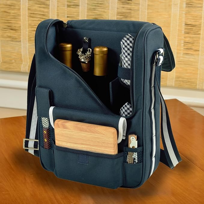 Penn State Licensed Nittany Lions Deluxe Wine Carrier with Wine Glasses and Accessories for Two Assembled & Quality Approved in The USA