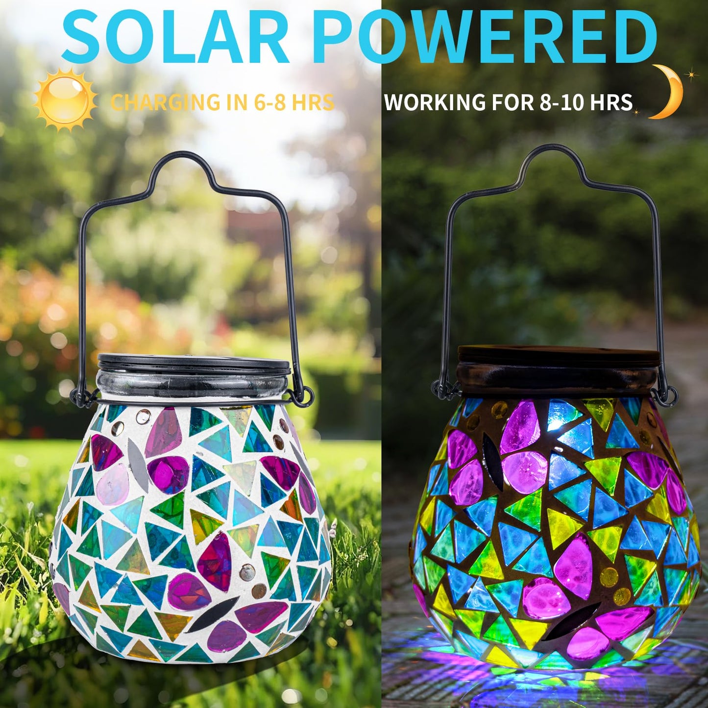 Afirst Mosaic Solar Lantern - Glass Hanging Lights, Butterfly, Waterproof, Outdoor Decoration, 1 Pack, Model US-4241720A