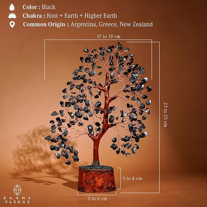 KARMAPLEDGE Black Obsidian Healing Crystal Tree Spiritual Gifts for Women, Handmade Home & Office Decor, Chakra Tree of Life Bring Positive Energy, Good Luck, Money, Yoga, Reiki Healing, for Dad