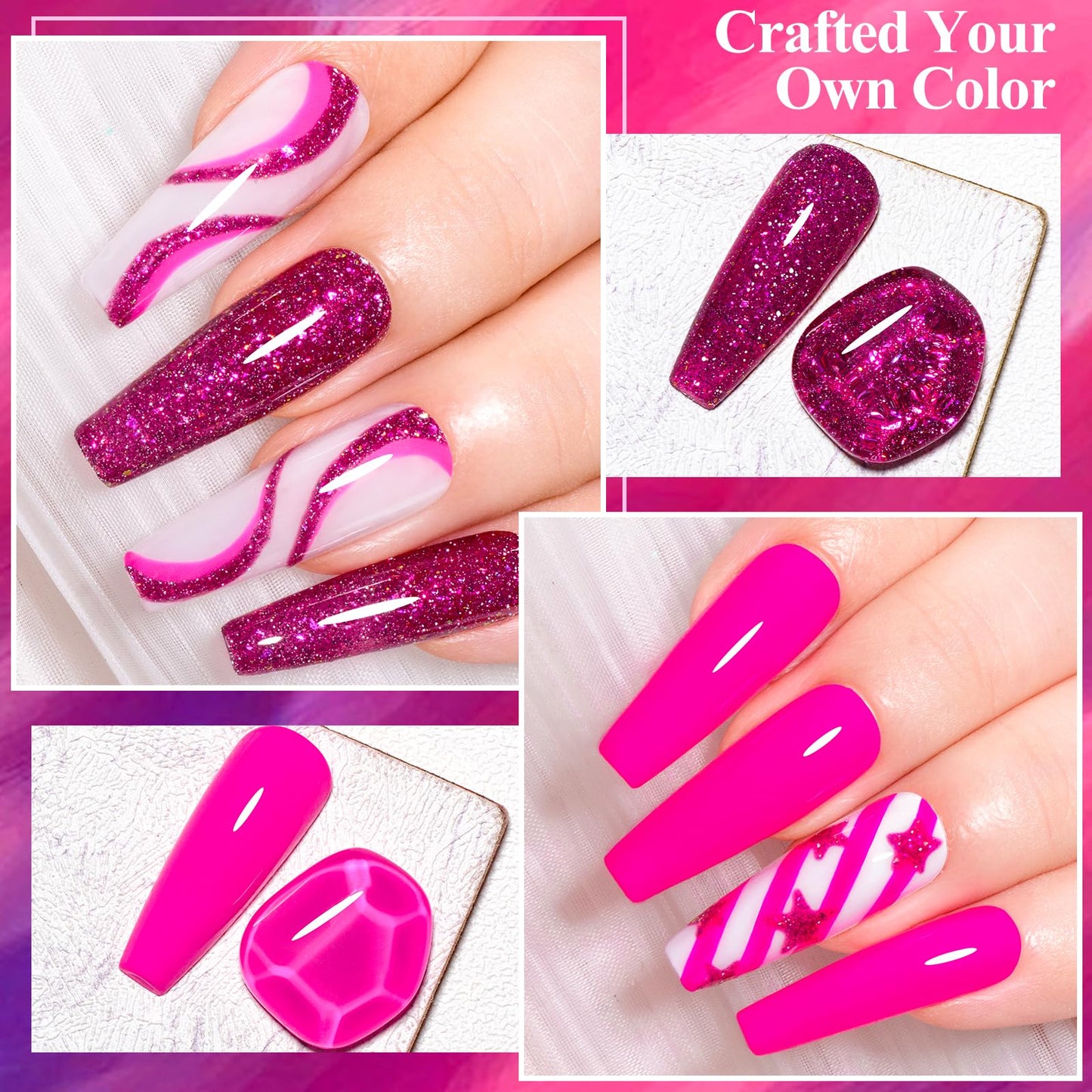 MTSSII Hot Pink Gel Nail Polish and Cat Eye Gel Nail Polish Spring Summer Hot Pink Red Purple Reflective Glitter Gel Polish for