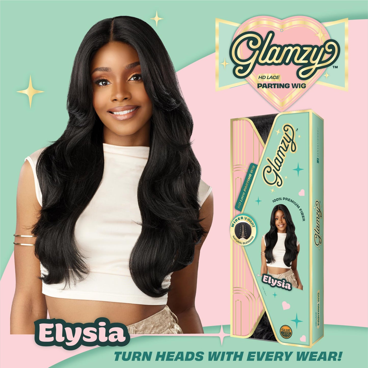 Sensationnel Glamzy Lace Part Wigs - Elysia Glueless Hand Tied Wider V Parting Synthetic Hair (BALAYAGEPLATINUM)