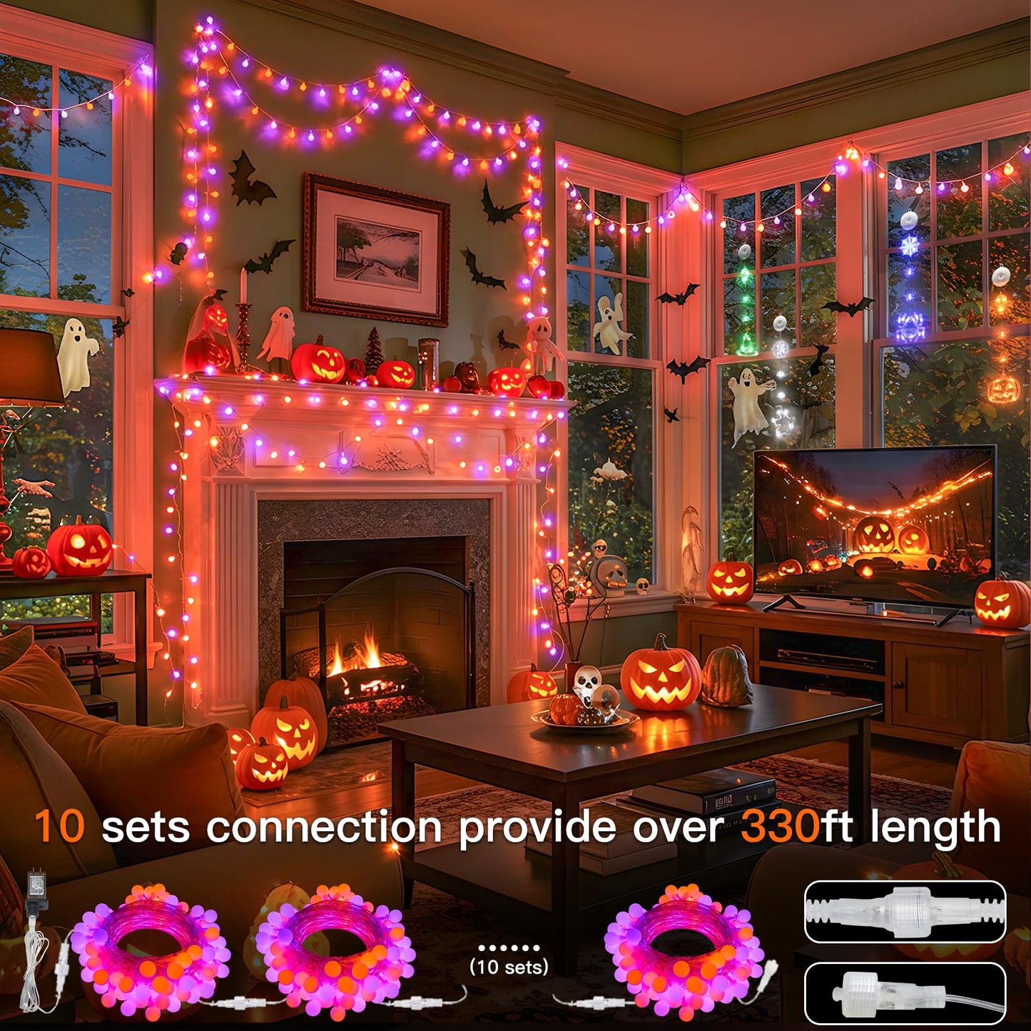 Suddus Halloween Lights Indoor With Remote  33Ft 100 Led Purple And Orange Globe String Lights  Fairy Lights Plug In With 8 Lighting Modes For Bedroom  Home  Office  Halloween Decorations